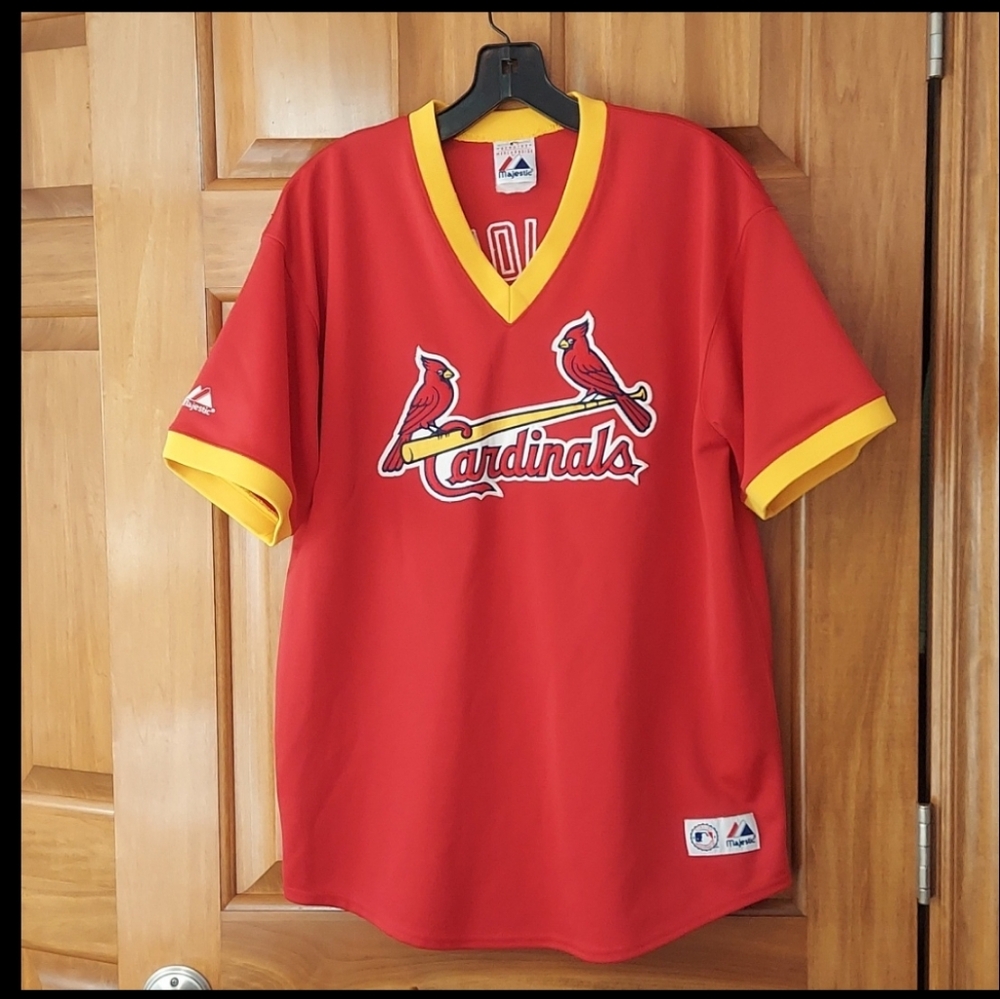 Majestic St. Louis Cardinals Red Yellow V-Neck Jersey Pujols #5 Men's XL Vintage